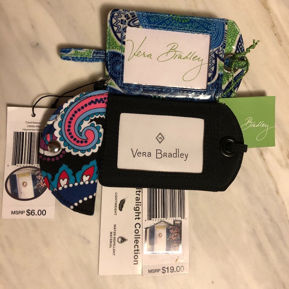 Vera Bradley 3-Piece Luggage ID Tags and Electronic Cord Keeper, NWT